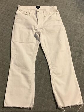 J. Crew White Mid Rise Flare Crop Jeans with Raw Hem